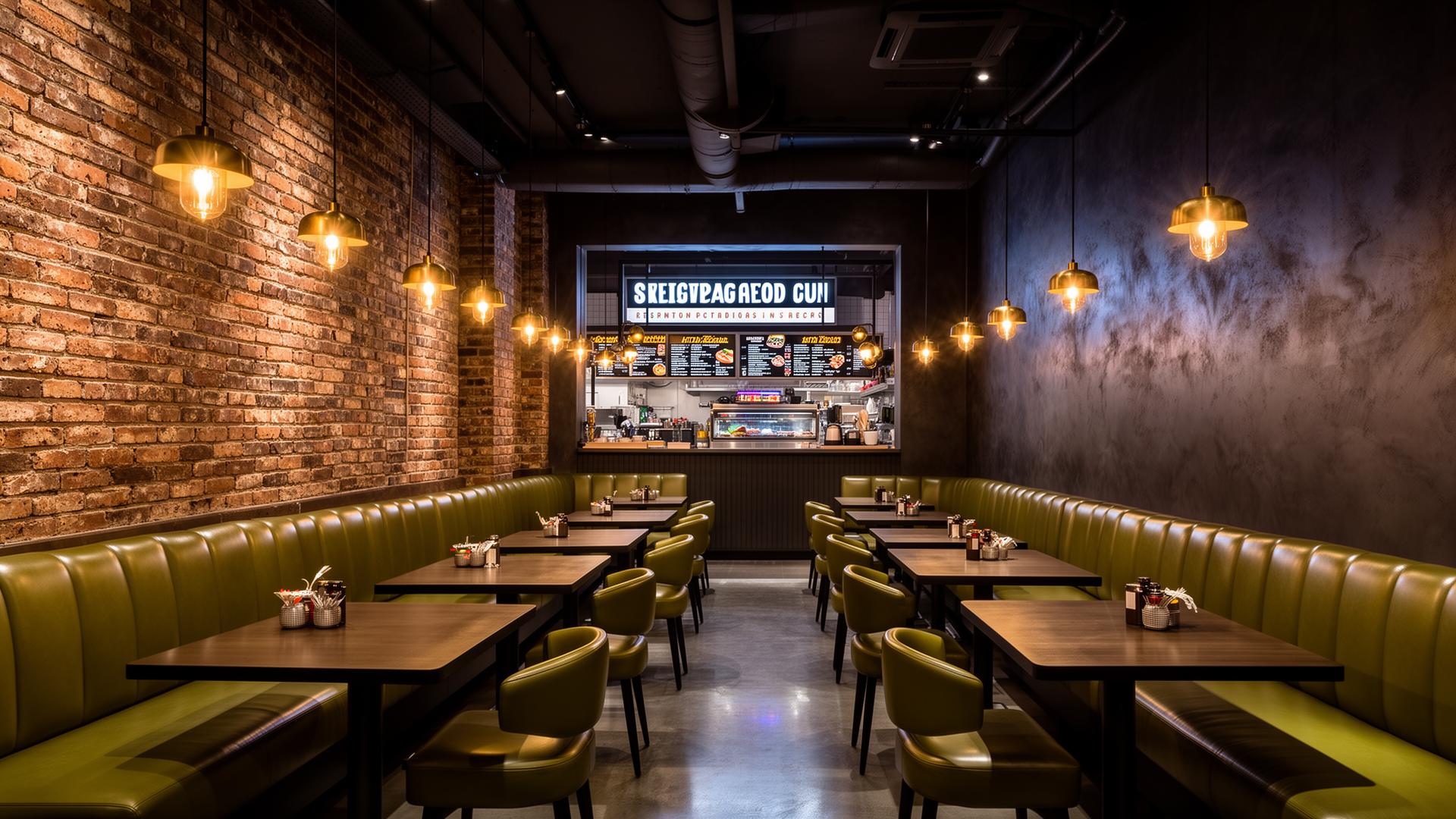 Ember restaurant interior with warm pendant lighting